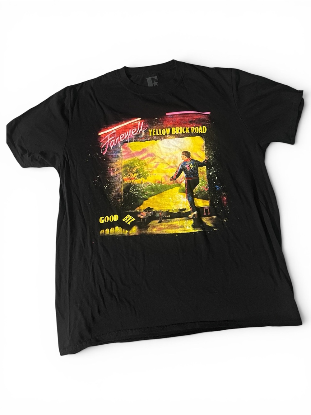 Elton John Black Graphic Tee Yellow Brick Road Tour - Unbranded